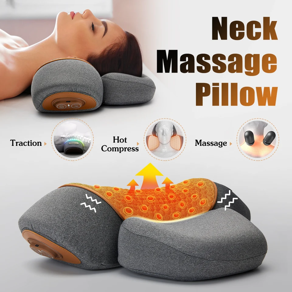 Elektrický krk Massager krčný vankúš Horúca kompresia krku natiahnutie ohrievanie Vibrácie krk masáž ramena vankúš zadná trakcia