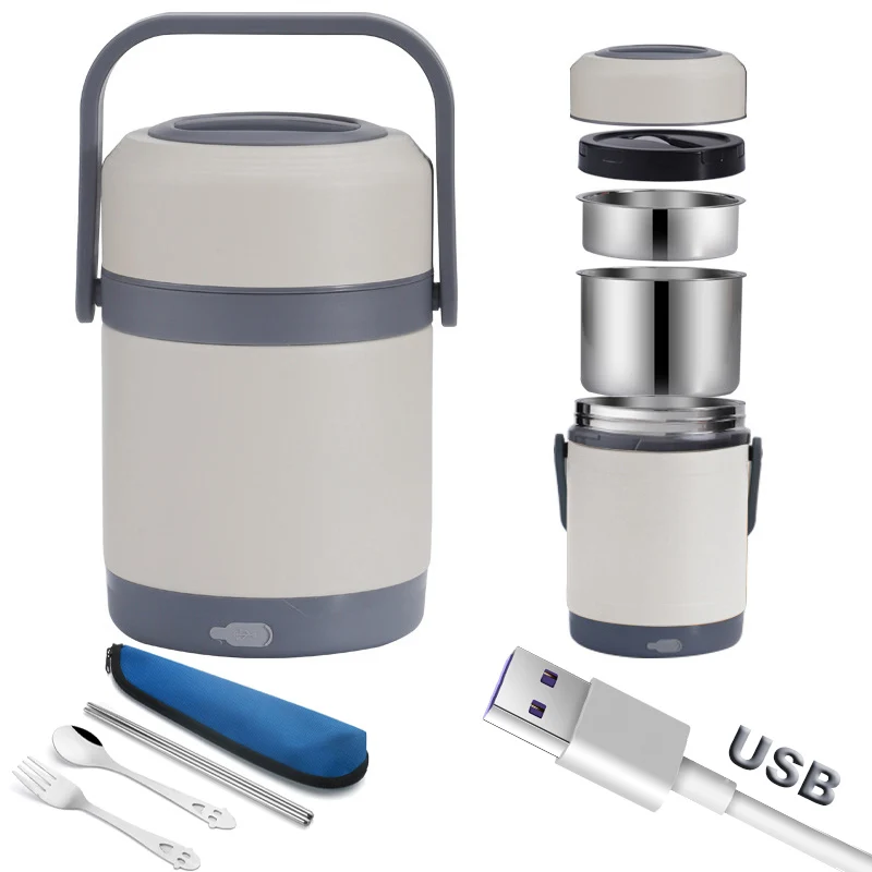 Elektrický obed z nehrdzavejúcej ocele USB Plug Office PICNIC PICNIC Prenosný ryžový ohrievač 24 V 12V 5V Food Thermal Warrer Cytaler