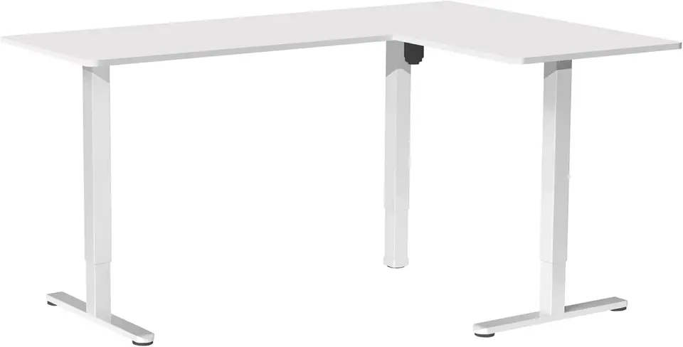 Elektrický roh L-v tvare 63 x 47 palcov stojaci stôl, nastaviteľný výška, ovládač pamäte, biely horný biely rám