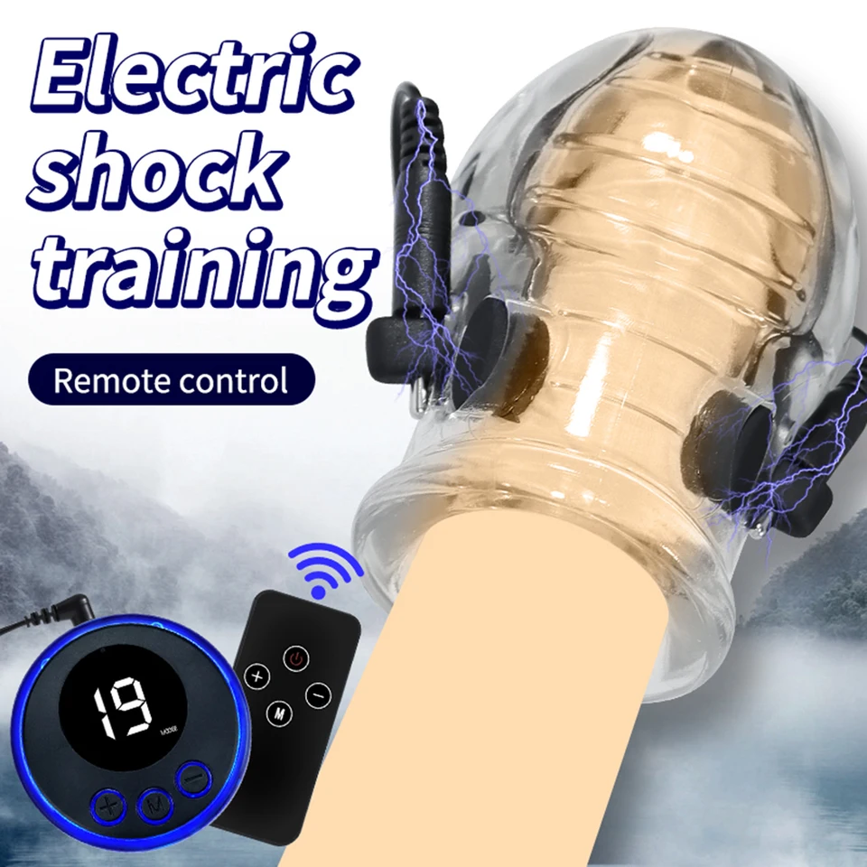 Elektrický šok kohútový prsteň Penis Žliehle rukávy EJACULÁCIA Oneskorenie klietky BDSM DICK Stimulačná terapia muž gay masturbácia sexuálne hračky