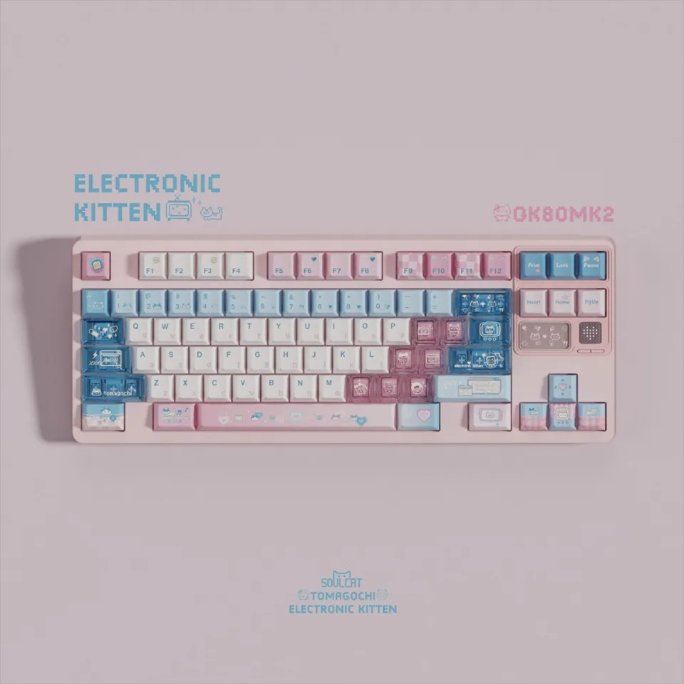 Elektronické mačiatko Keycap set 141key PBT+PC Vlastná modrá ružová čiapka Čerešňová čerešne