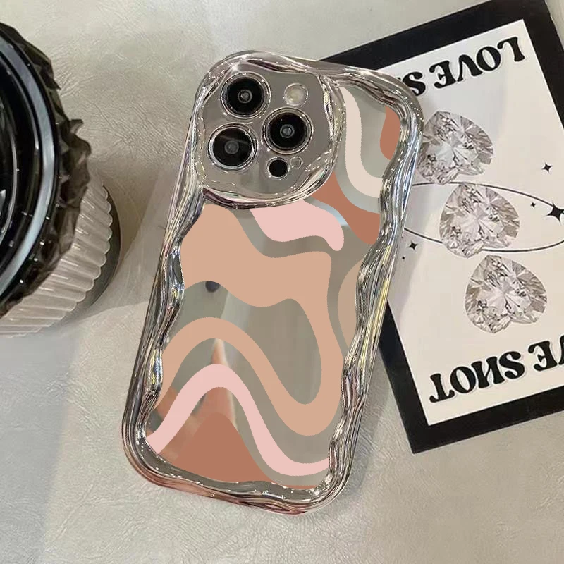 Elektroplaté zrkadlo Make -Up Farebné pruhy Puzdro pre telefón pre iPhone 14 15 Pro Max 13 14 Pro 12 11 Luxusné pokovovanie Soft TPU
