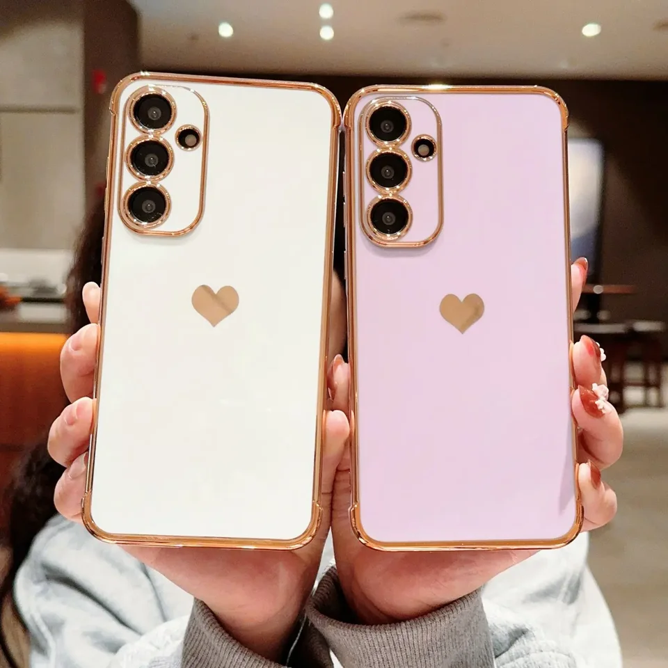 Elektroplatívny puzdro pre Samsung Galaxy A55 A35 A25 A15 A24 A14 A33 A23 5G A12/M12 4G Side Love Phone Cover Chráni