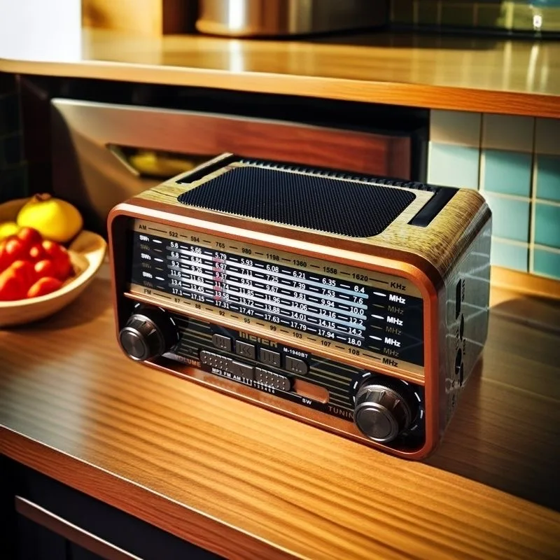 EleTree M-1940BT Vintage Drevené prenosné nabíjateľné reproduktor Bluetooth Multiband AM FM SW1-6 8 Band Radio Radio prijímač Hudobný prehrávač