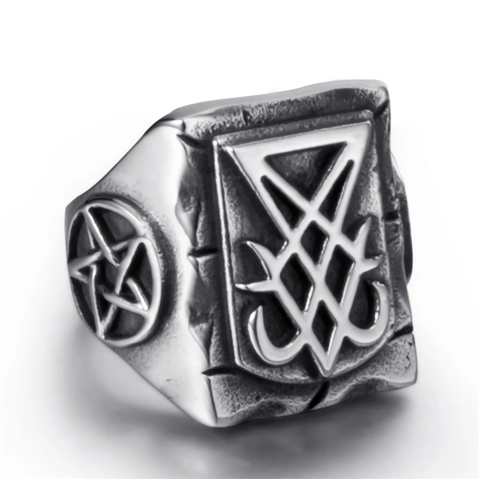 Elfasio satanské šperky pánske pánske prsteň z nehrdzavejúcej ocele Sigil z Lucifer Seal of Satan Baphomet pentagram Leviathan Cross Devil Signet