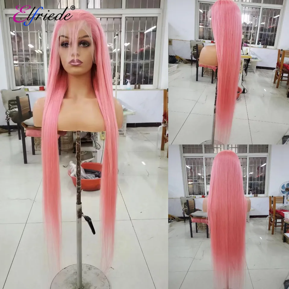 Elfriede #Pink Straight Lace predné parochne pre ženy predbežne vybojované čipkové zatvorenie čipky 13x4 13x6 HD Lace čelné parochne Parochne Human Hair Parochne
