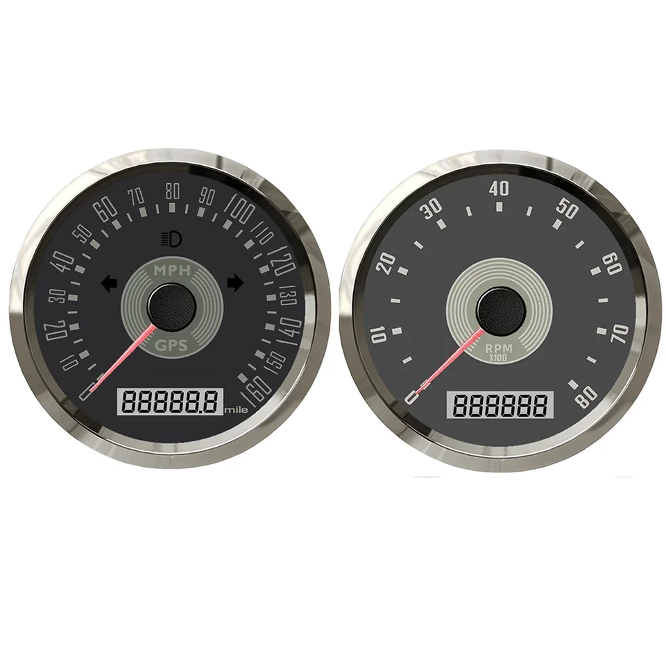 Eling 85 mm GPS rýchlomer 0-160 mph 220 km/h + tachometer 0-8000 orpm s červeno žltým podsvietením pre autá na loď Universal 9-32V