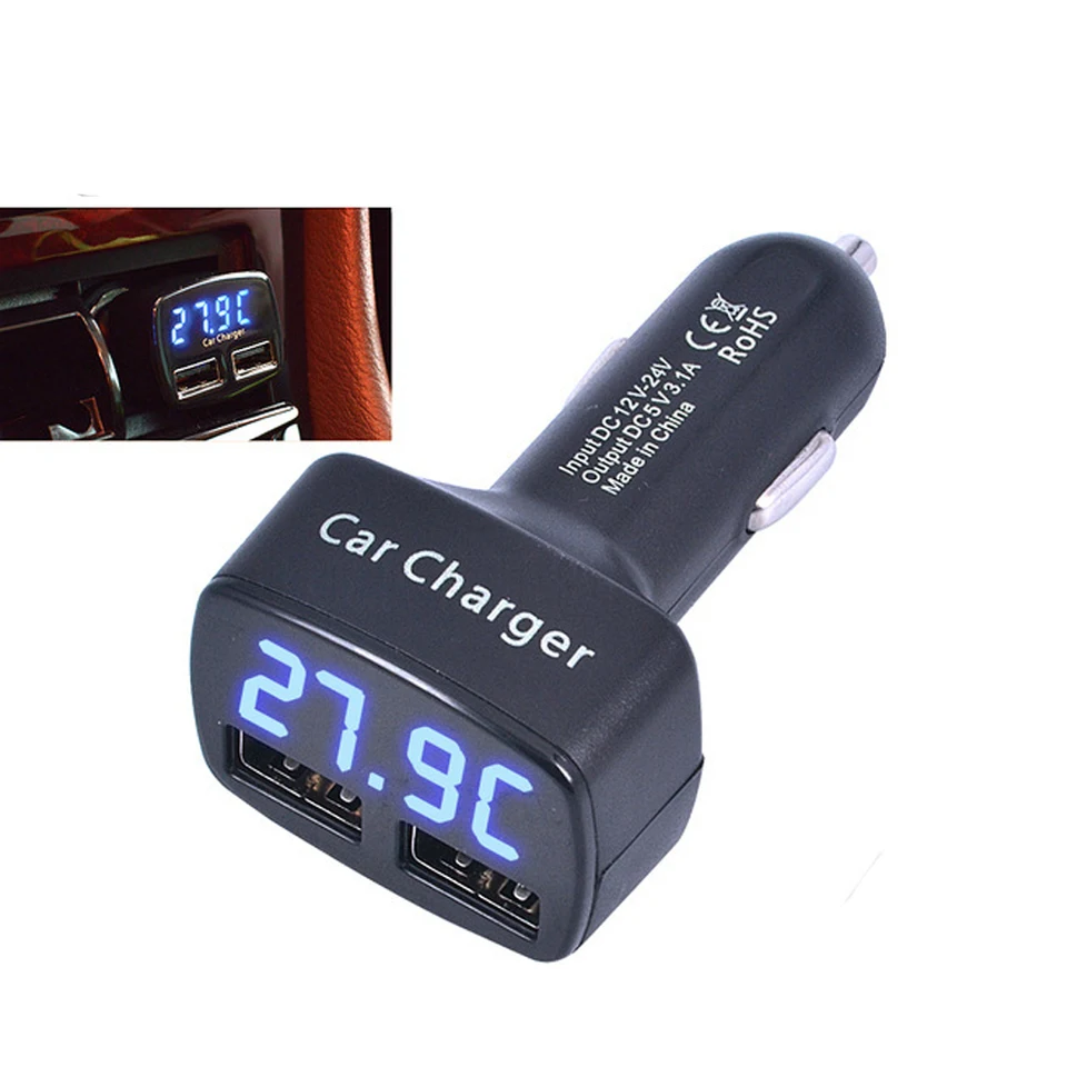 Elistooop Dual USB Charger Digital LED displej DC 5V 3.1A Univerzálny adaptér s testerom napätia/teploty/prúdového merača