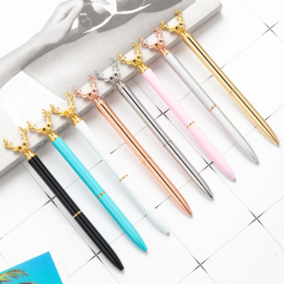 Ellen Brook 1 PCS Creative Multicolor Elk Deer Head Ballpoint Pen Business Metal Rotate Pens School kancelárske potreby kancelárskych potrieb