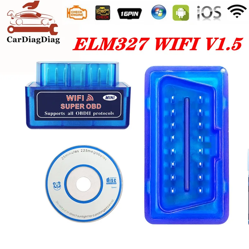 ELM327 WIFI V1.5 pracuje na systéme IOS Android Windows Code Reader 16pin Plug Mini Elm 327 WiFi V1.5 OBD 2 Rozhrania rozhrania