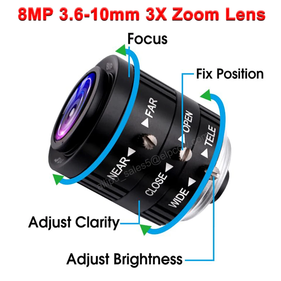 ELP 8MP 3,6-10 mm c/cs Mount 3x Zoom Lens 2,8-12 mm/5-50 mm/6-60 mm 4x 10x Zoom Varifokal CS objektív voliteľný pre videokamery USB USB
