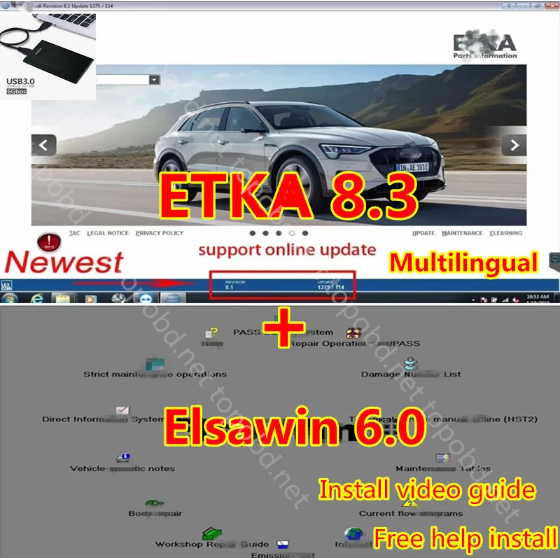 Elsawi 6.0 s ETKA 8.3 najnovšia katalóg elektronických dielov pre vozidlá s elektronickými dielmi pre VW A+SE/AT+SKO/DA