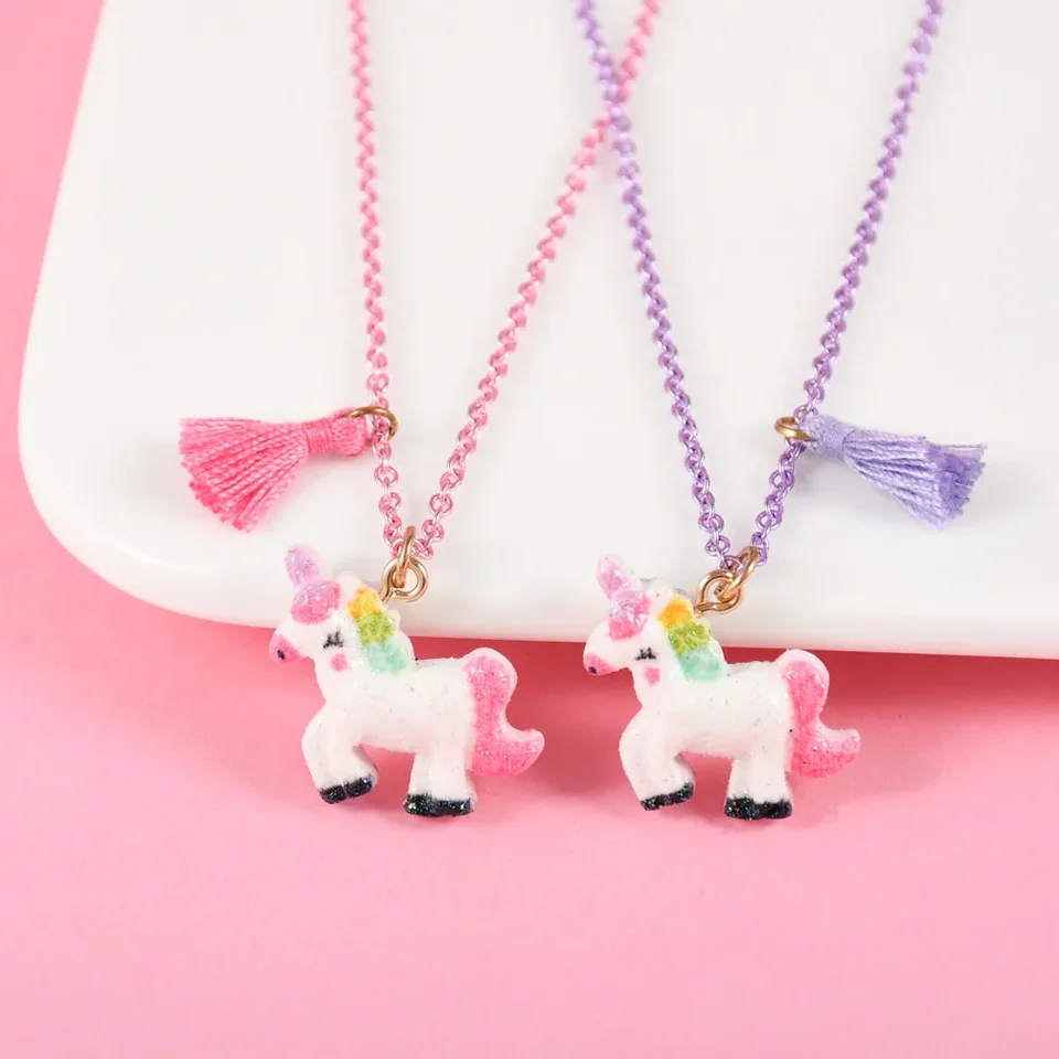 Elviragirl 2pcs/Set White Resin Unicorn Pony Tassels Najlepší priateľ náhrdelník BFF Friendship Darčeky pre deti