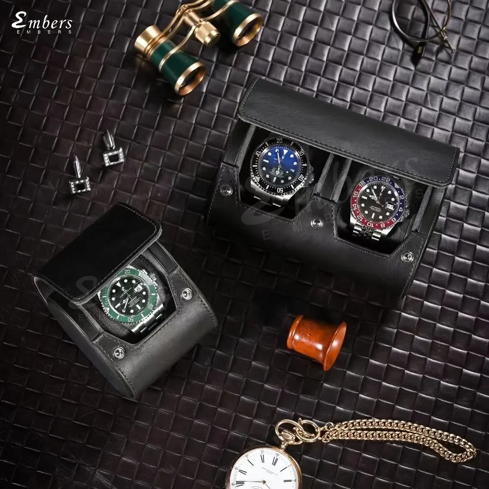 Embers Leather Watch Roll 1 2 3 sloty Luxusné originálne hodinky Storage Box Cestovná taška hodinky na šachu darček pre darček hodinky