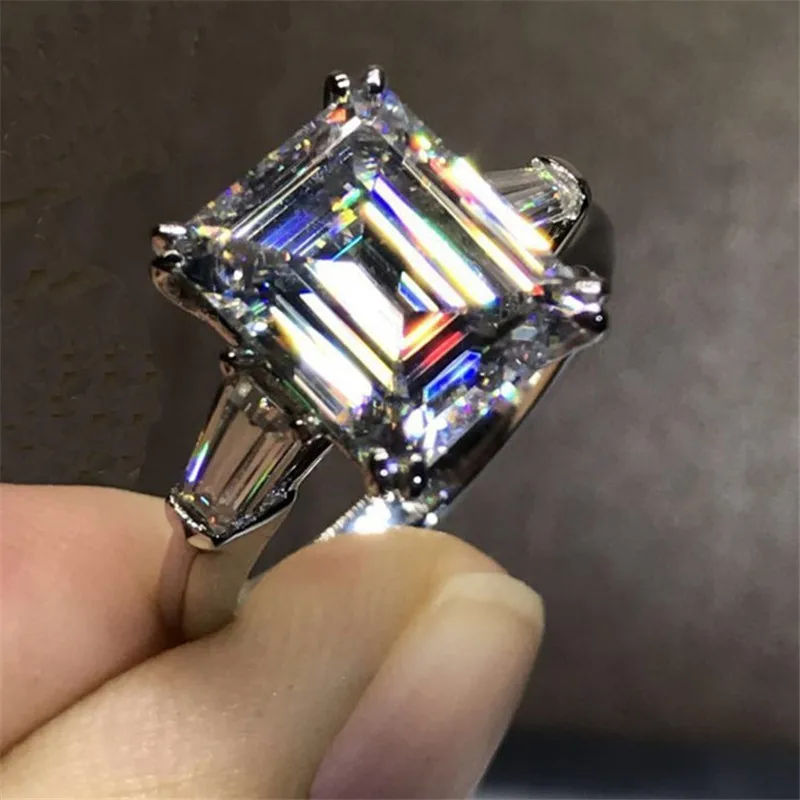 Emerald Cut 4ct Lab Diamond Ring 100% Original 925 Sterling Silver Engagement Wedding Band Rings pre ženy svadobné večierky šperky