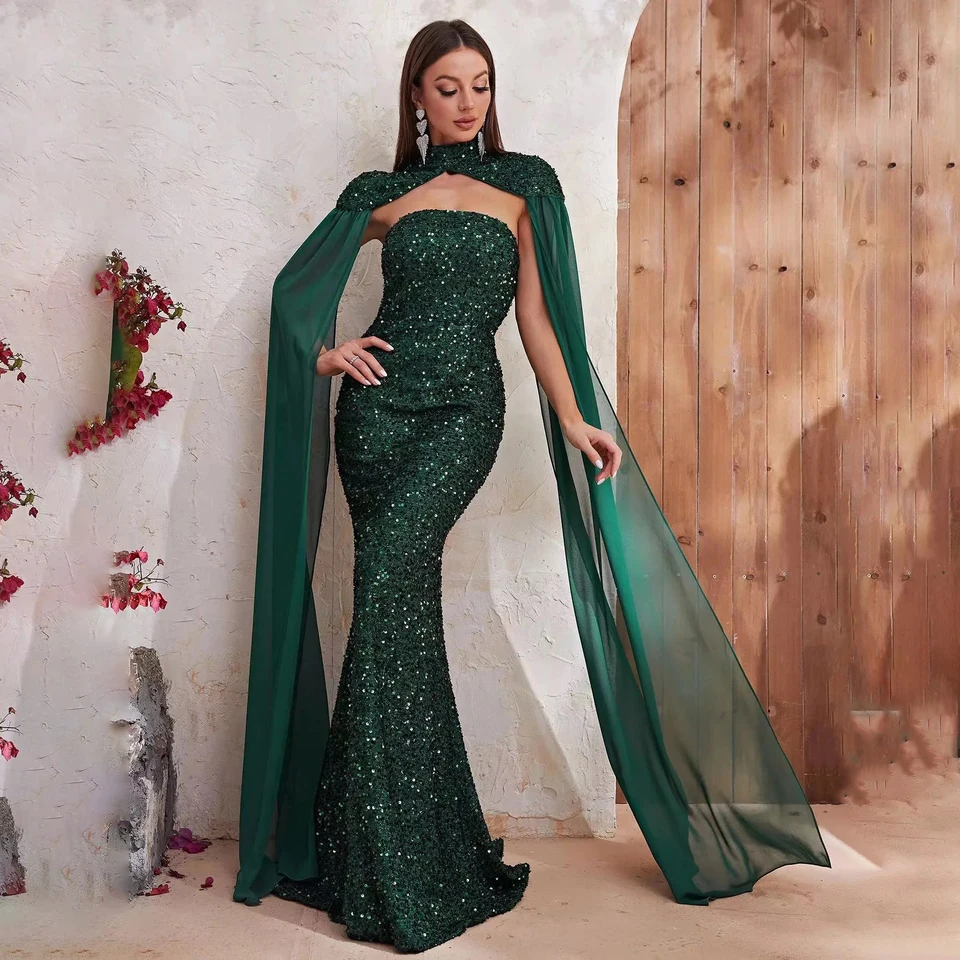 Emerald Green Mermaid Party Dayses Lumfles Glitter Celebrity Custom Sexy dlhé flicky Crystals Štýlové večerné šaty