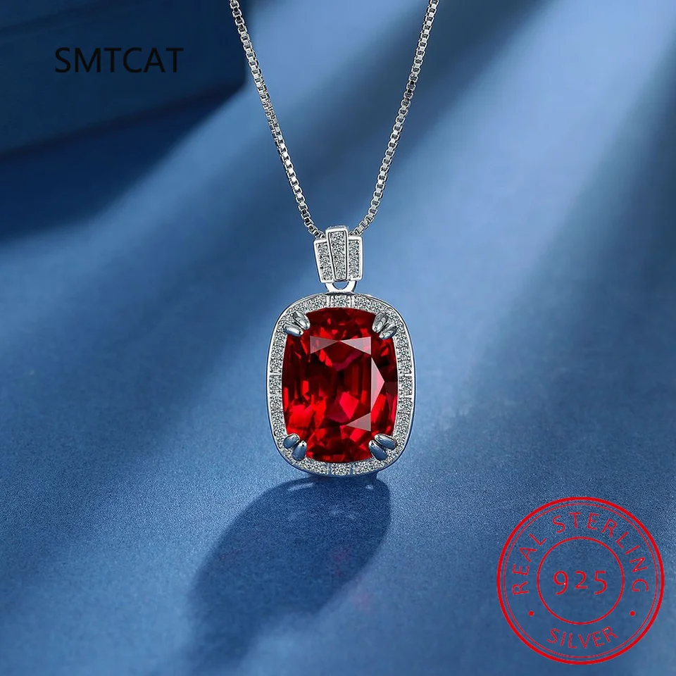 Emerald strih červený prírodný granát Ruby 925 Sterling Silver prívesok náhrdelník pre ženy obdĺžnik Gemstone šperky Colar de Prata