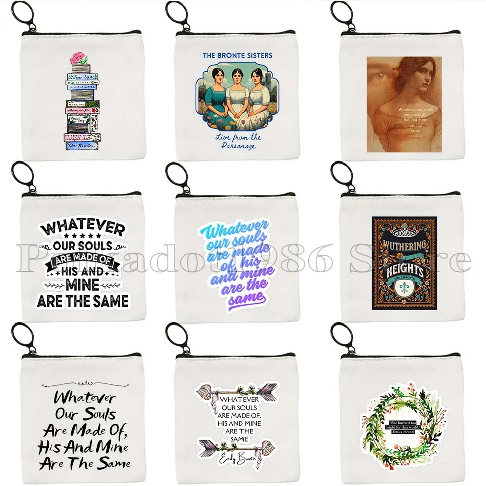 Emily Bronte romány knihy Darčeky Wuthering Heights Citát Heathcliff a Catherine Cute Coin Coin Coin Case Case Bag Small Wallet Vrecka