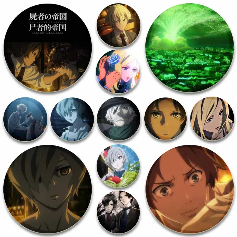 Empire of Corpses Tinplate Pins Round Cartoon Snap-In Brošes pre batohové doplnky Anime Collection Darčeky