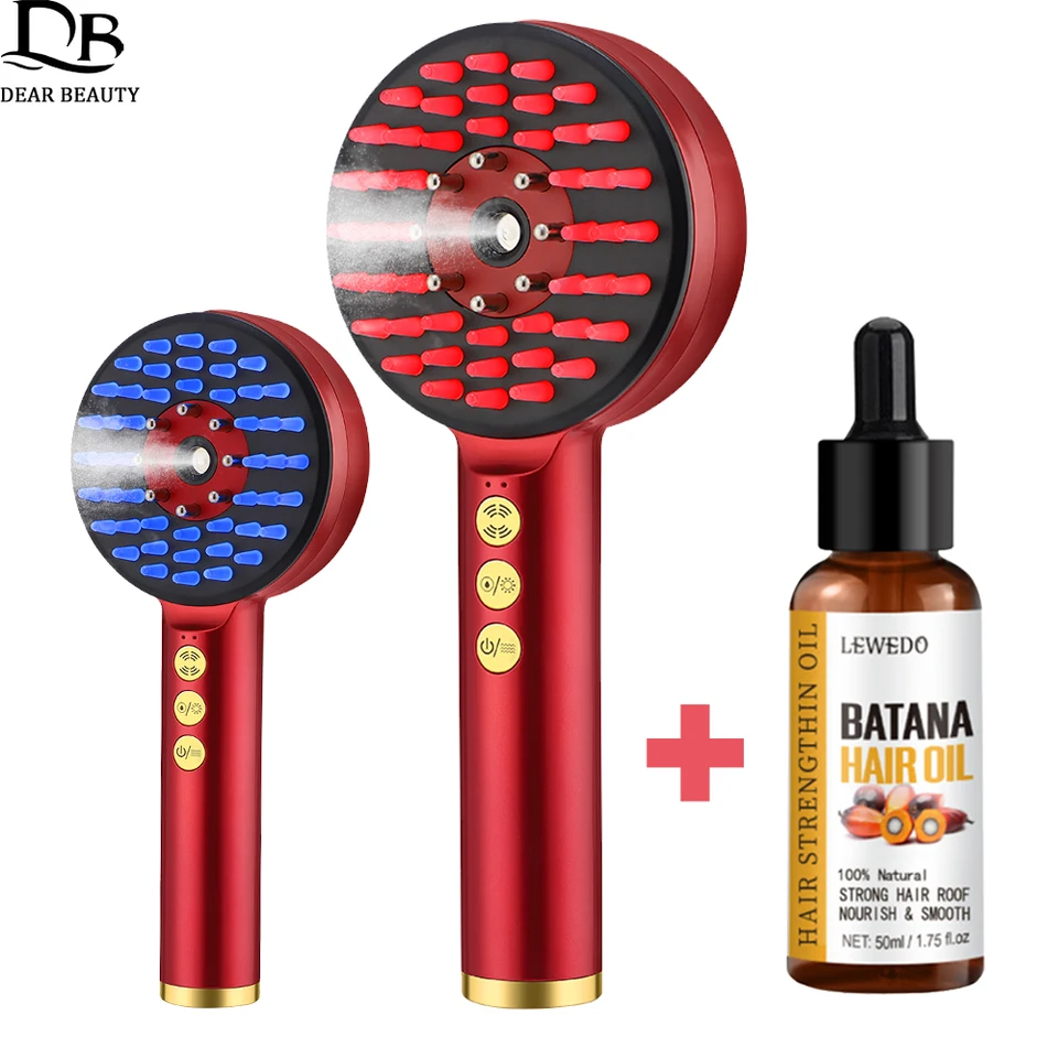 EMS Massage Comp + 50 ml batana Hair Rast Olej Nano sprej na pokožku hlavy kvapalina LED terapia Vibrácie Vibrácie Massager Massager Brush