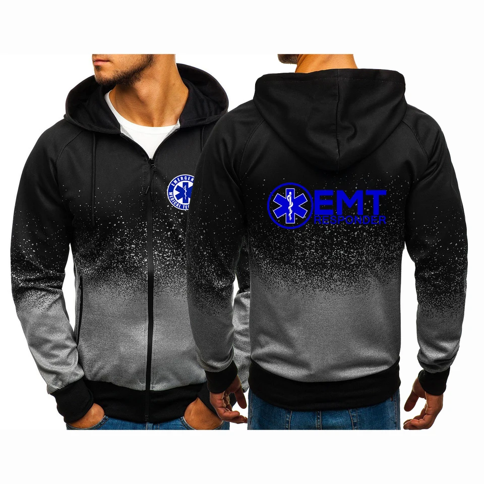 EMT Núdzová ambulancia 2024 Muži tlač nového gradientu Harajuku Hoodies Zip Pullover Pohodlné príležitostné bavlnené bundy vrcholy kabátov