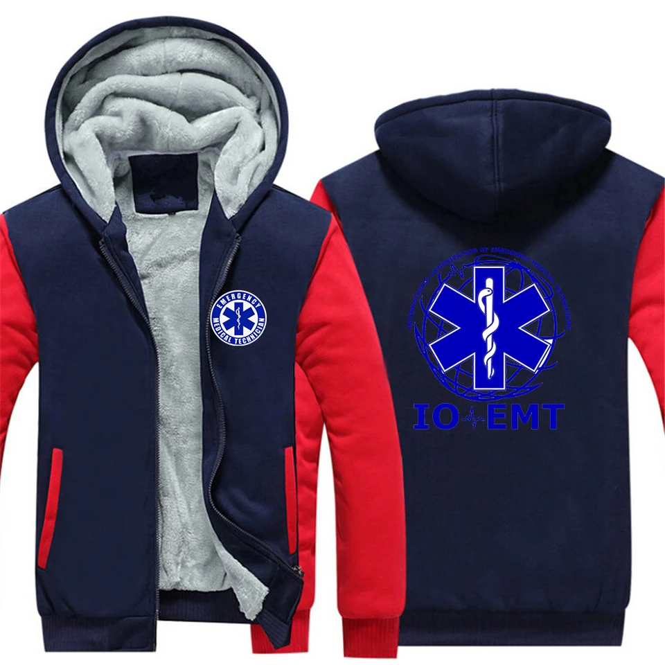 EMT paramedikálna pohotovostná lekárka 2023 Muži mikiny Zima zahusťujúce fleece zipsový kabát Denné športové oblečenie Mužské mikiny Streetwear Streetwear