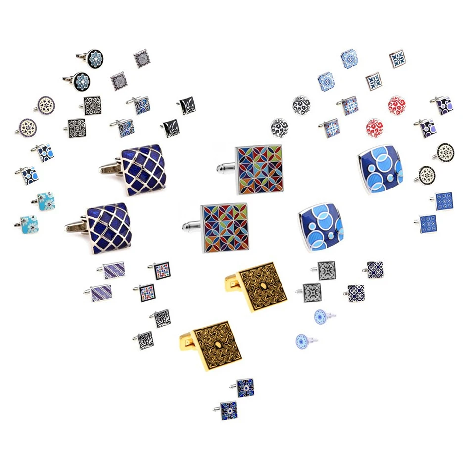 Enamel Cufflinks 27 Dizajn mužov Epoxy Cuff Links Doprava kvety kvety čierna modrá červená fialová farby