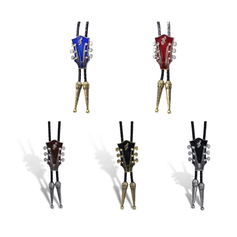 Enamel Guitar Pendant Cowboy Bolo TIE Western Faux Leather Lona American Necktie N7YD