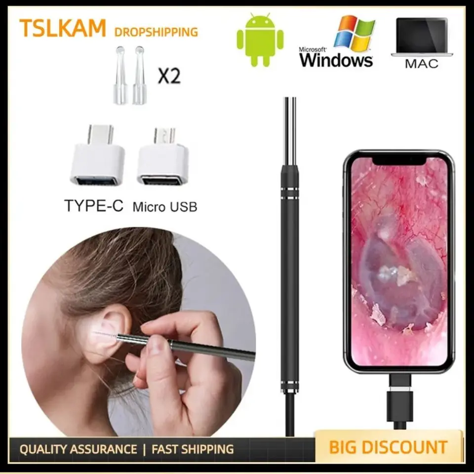 Endoskop USB Ear Endoscope Camera 5,5 mm objektív Otoskop Otoskop Kopanie inteligentné ucho Rozsah Pohodlné ucho vyberanie slepka na prenosné LED svetlá 1m