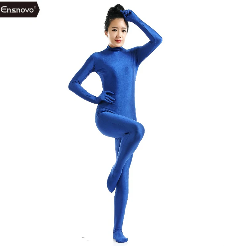 Ensnovo Blue Spandex Zentai celotelová koža tesná kombinéza Zentai Suit kostým pre ženy pre ženy