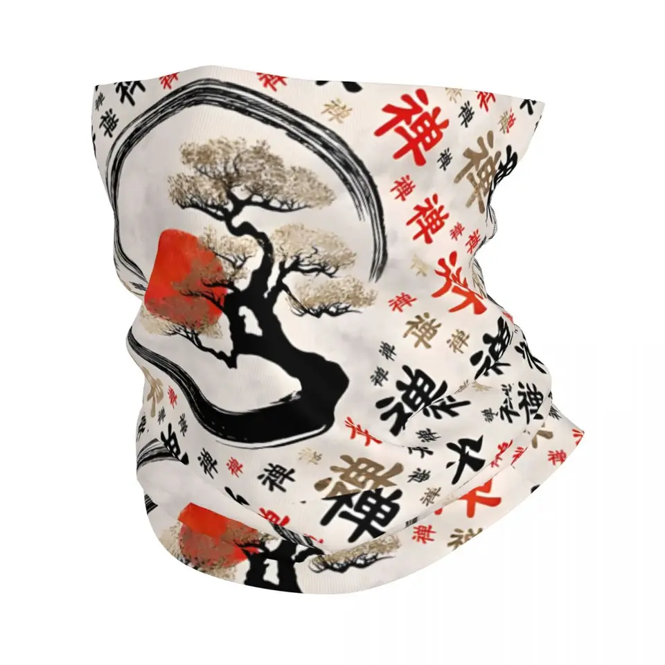 Enso Circle Bonsai Tree na zen symbole tenký zábal šatky šatka krk gaiter face cover čelenka čela