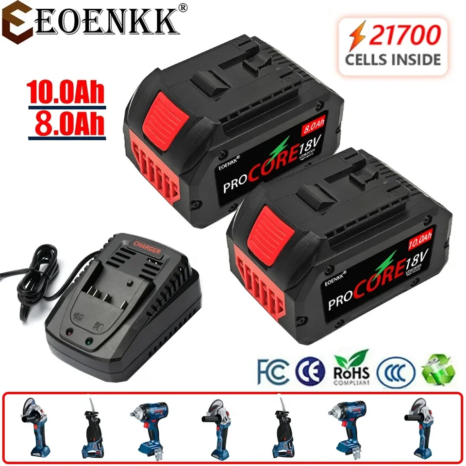Eoenkk New High Capacity Pro Core 18V 10.0AH lítium-iónovej batérie GBA18V80 pre Bosch 18 V maximálne maximálne vŕtačky