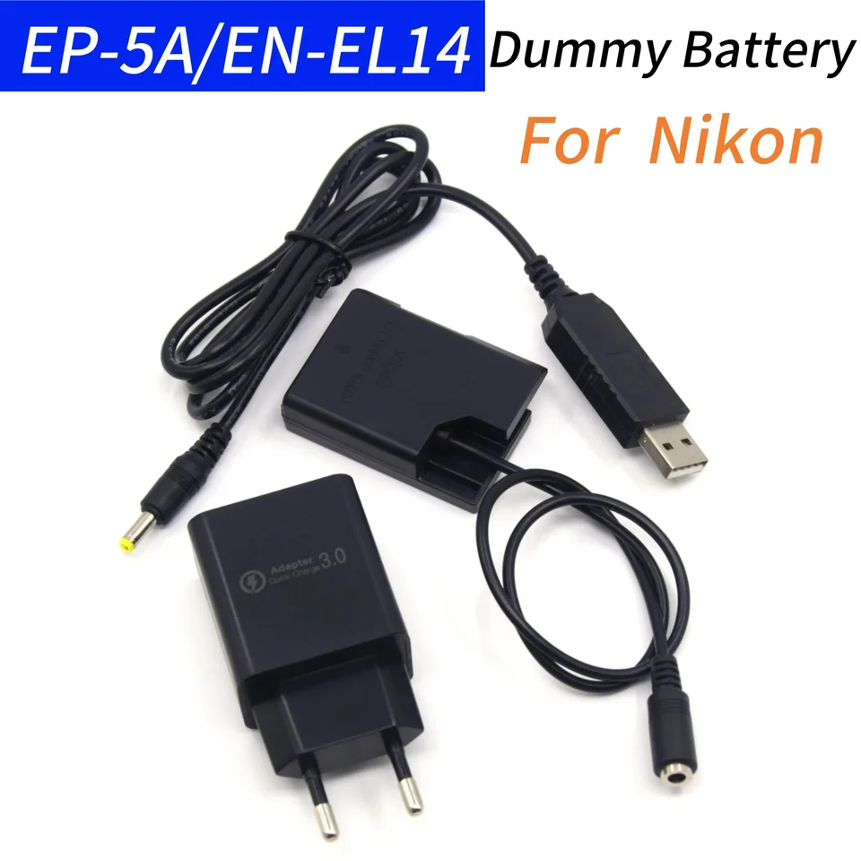 EP-5A DC Coupler EN-EL14 DUM) DIM) a 18W nabíjačka a kábel USB-DC pre Nikon P7800 P7100 D5600 D5300 D5200 D5100 D3400 D3300 Fotoaparát