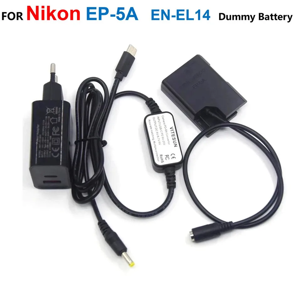 EP-5A EN-EL14 falošná batéria+USB C Power Bank Cable+PD nabíjačka pre Nikon P7100 P7800 D3200 D5600 D3300 D3400 D5200 D5300 D5500