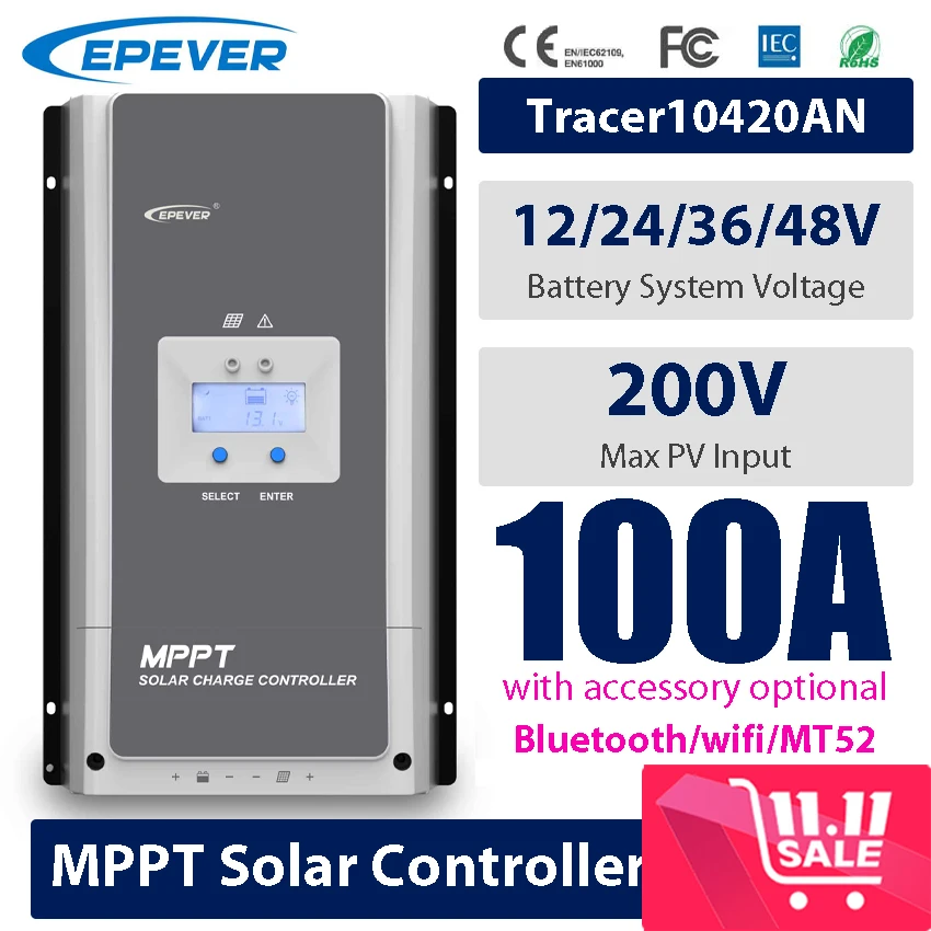 Epever Tracer10420an 100a MPPT solárny ovládač Controller Batéria 12/24/36/48VDC Max. Solárny panel Vstup 200V