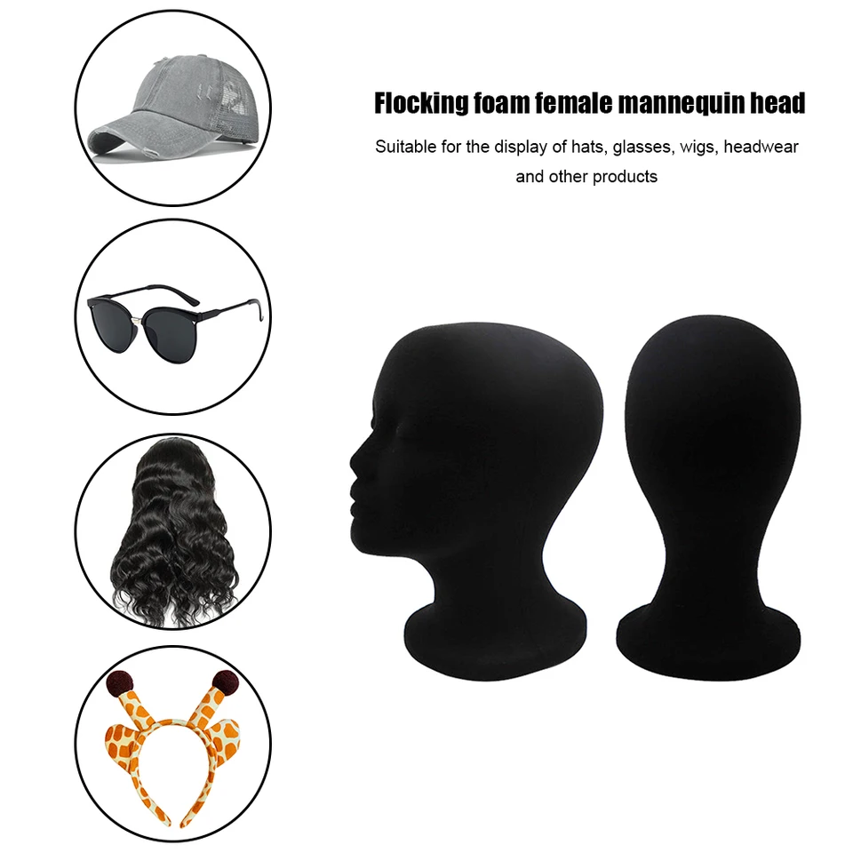 EPS Flocking Lady Mannequin Head Model Parochne okuliare klobúky Držiteľ držiak pre profesionálny výcvik pena Figuľový manekýn hlava