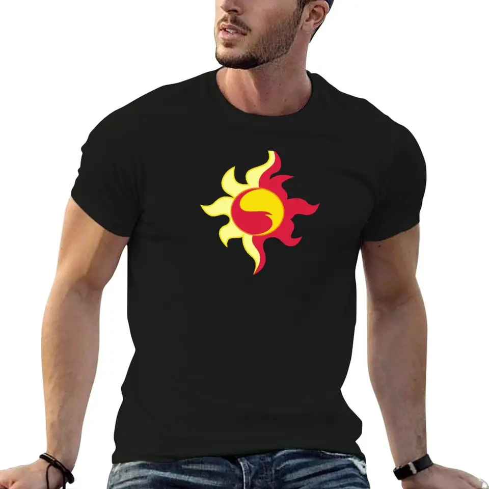 Eqg Sunset Shimmer Sun Fire Flames MLP Cutie Mark značka Tričko Tričko Športové fanúšikovia oblečenia pre mužov
