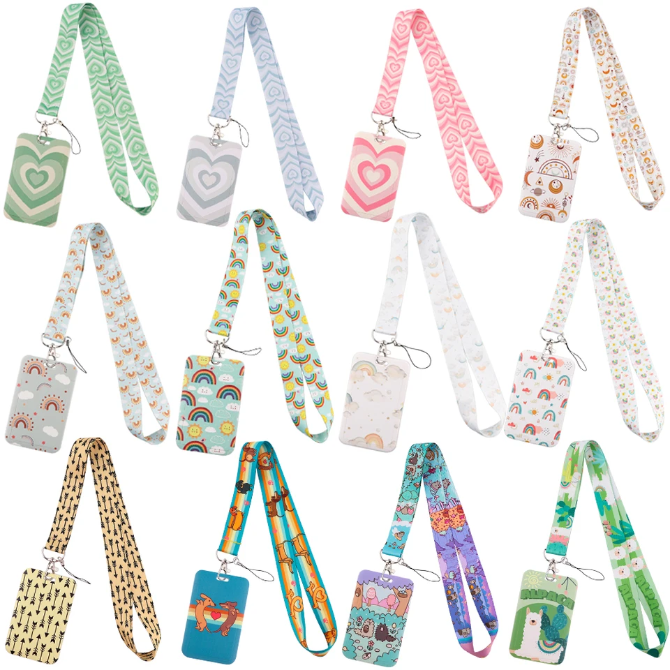 ER1734 Jednoduchý štýl Láska Rainbow Lanyard Card ID Držiteľ automobil Klávesový preukaz ID kart