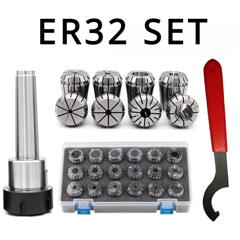 ER32 Jarné svorky 18/9ks MTA/MT4 MT3 MT2 ER32 MTB ER32 Kľúč 1pcs COLLET Chuck Morse Holder CONE pre nástroj CNC frézka