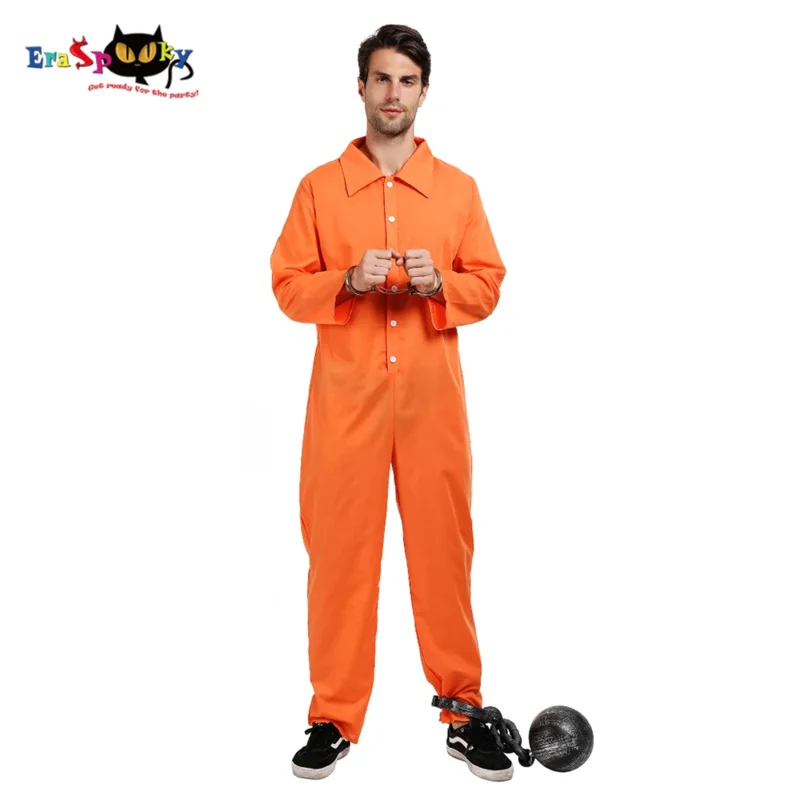 Eraspooky pánsky väzňový kombinéza Cosplay Halloween kostým pre dospelých oranžových trestných činov väzenských tričiek Karneval outfit ea42