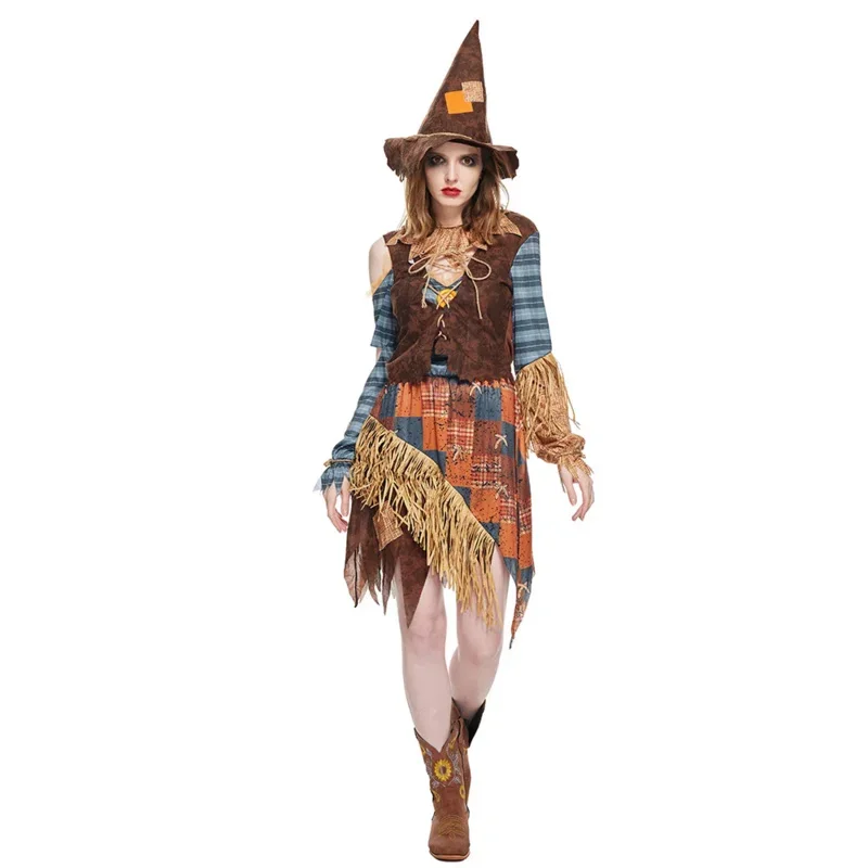 Eraspooky Women Wicked Scarecrow Cosplay Halloween kostýmy javiskové show Performance kostým s klobúkom Carnival Purim Fancy Dress M