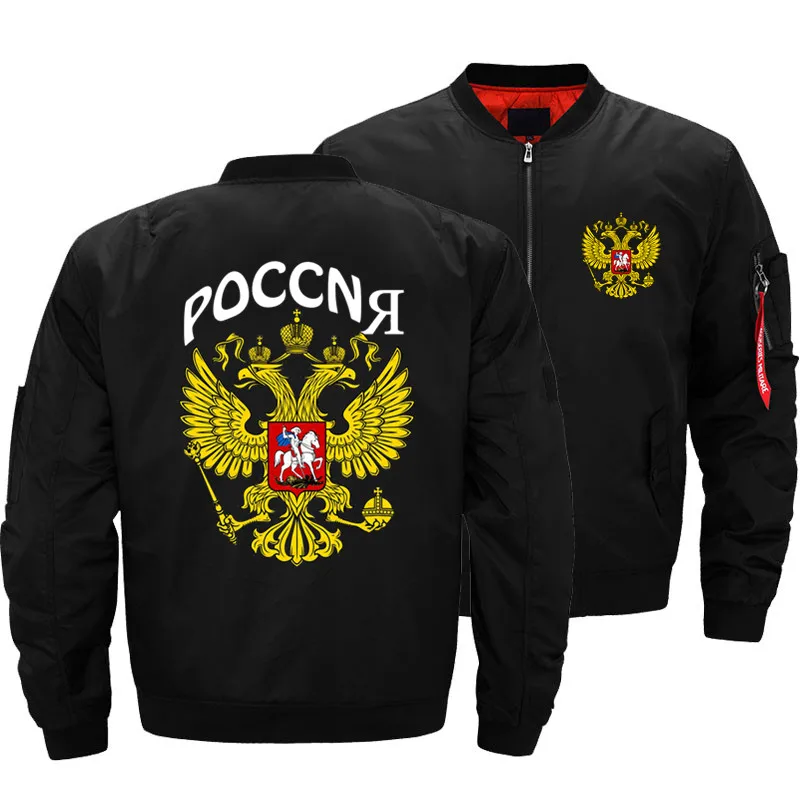 Erb z ruského orla ruský znak Zlatá bunda Pánska pilotná bunda Motocykel bombardérskych bombardérov Coats Parkas oblečenie xl
