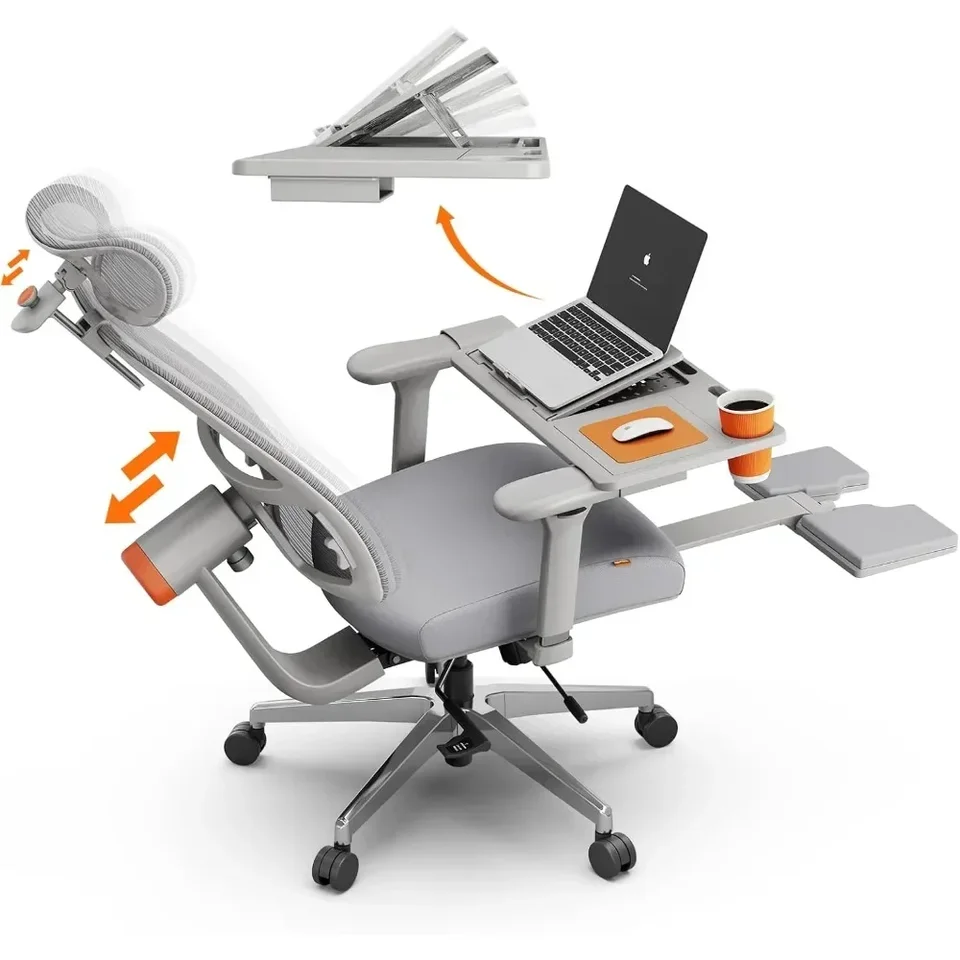 Ergonomická kancelárska stolička a stolík pre prenosné počítače-stolička domácej kancelárie s automaticky sledujúcim operadlom a opálením hlavy, 96 ° -136 ° kľudom