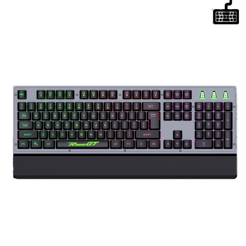 Ergonomická káblová herná klávesnica 104 klávesy v plnej veľkosti s odpočinkom zápästia RGB Backlit Game Wired Keyboard pre PC/laptop/desktop