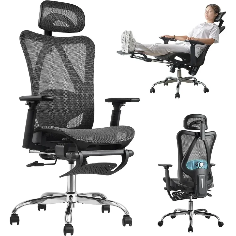 Ergonomický kancelársky kreslo, plynový valec certifikovaný SGS, kapacita 400 libier, kancelárska stolička s nastaviteľnou bedrovou podporou, stiahnuteľné