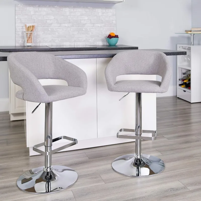 Erik Comfort & Stylish Contemporary Barstool so zaobleným stredným chrbtom a pešo, nastaviteľná výška - šedá látka
