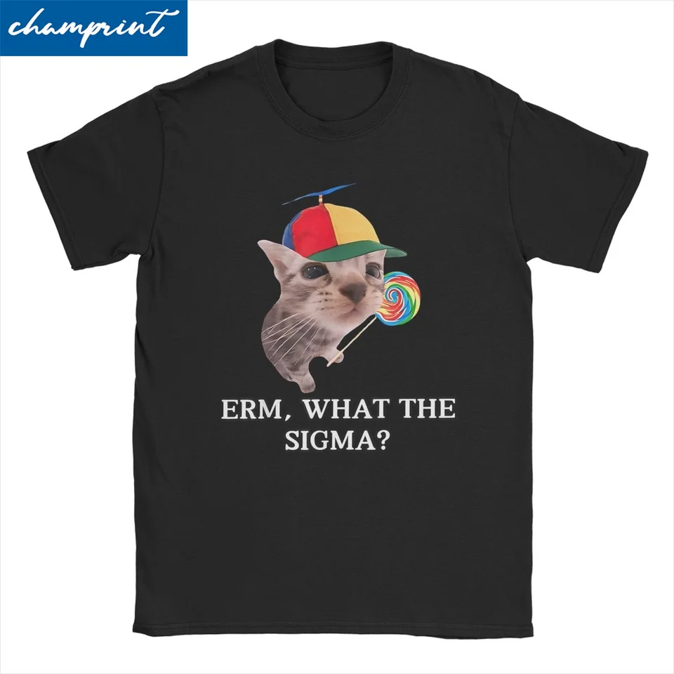 Erm What the Sigma T košeľa mužov dámske bavlnené vintage tričká Crewneck Funny Meme Cat Tees s krátkym rukávom Classic