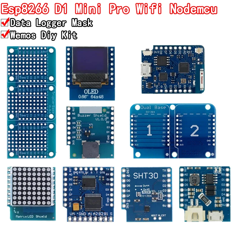 ESP8266 D1 MINI PRO WIFI NODEMCU DATICKÝCH ZÁKLADNÝCH DÁTOV DS1307 0,66 OLED DC Power Buzzer v1.0.0 Dvojitá základňa pre súpravu Wemos DIY
