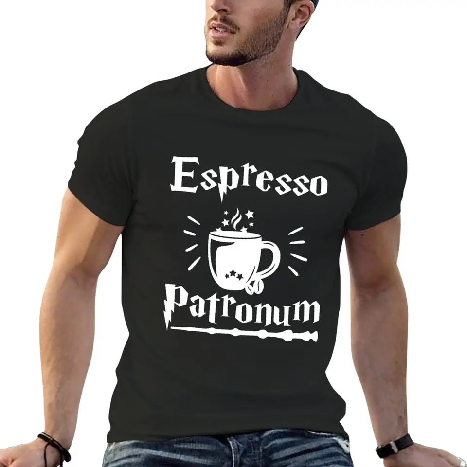 Espresso patronum milovník kávy Magické slová Tričko Tričko s krátkym rukávom TEE Summer tričko Top tričko Men oblečenie