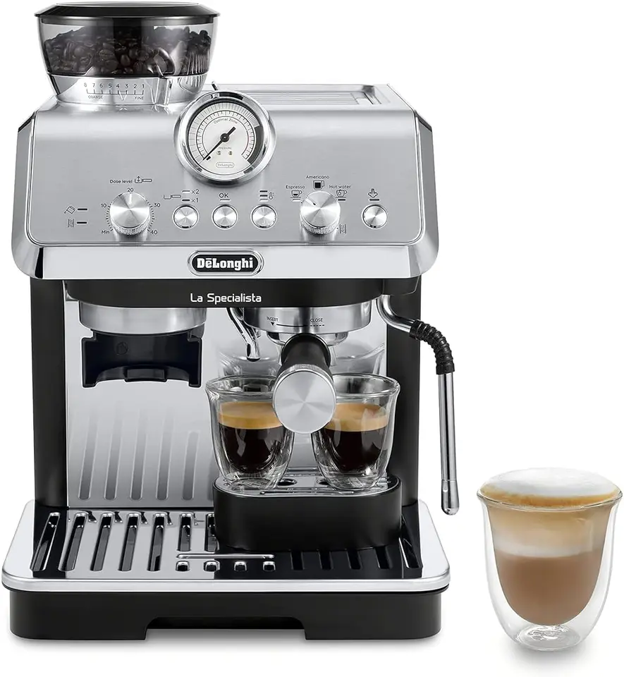 Espresso Stroj s brúskou, mliečnym Frotherom, 1450 W, Barista Kit - Faan To Cup Coffee & Cappuccino, výrobca z nehrdzavejúcej ocele, čierna